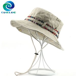 Outdoor Hats CAMOLAND été Protection UV chapeaux de soleil femmes hommes coton seau chapeau ruban fleuri conception casquettes de plage en plein air randonnée chapeaux de pêche 230927