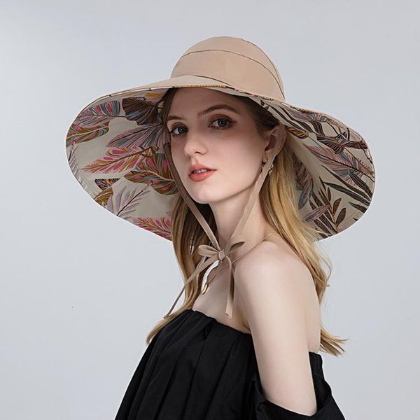 Chapeaux d'extérieur Printemps Filles Pliable Protection UV Soleil Chapeaux D'été Grand Large Bord Femmes Seau Chapeau En Plein Air Plage Panama Cap 230727