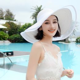 Chapeaux de plein air été blanc chapeau de soleil surdimensionné bord crème solaire disquette chapeau de plage femmes chapeau de paille parasol bord de mer vacances dentelle bord gros 230621
