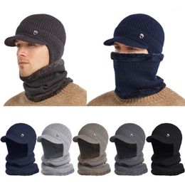 Chapeaux d'extérieur Chapeau d'hiver Skullies Bonnets pour hommes femmes écharpe en laine casquettes cagoule masque Gorras Bonnet tricoté