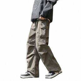 Pantalones de senderismo al aire libre para hombres Quickdry impermeable Multi bolsillos pantalones de escalada Fi pantalones sueltos con cordón otoño Z89h #