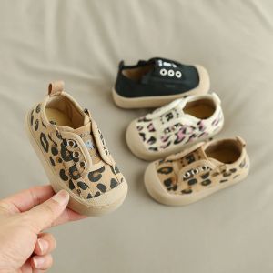 Chaussures d'extérieur pour bébés, chaussures d'automne en toile décontractées pour filles et garçons, semelle souple antidérapante, léopard, chaussures de premiers pas pour bébés