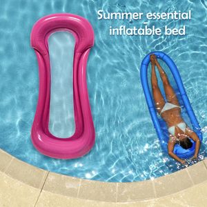 Hamaca inflable al aire libre con malla plegable y portátil retroceso de drenaje flotante piscina colchón de playa silla de playa 240506