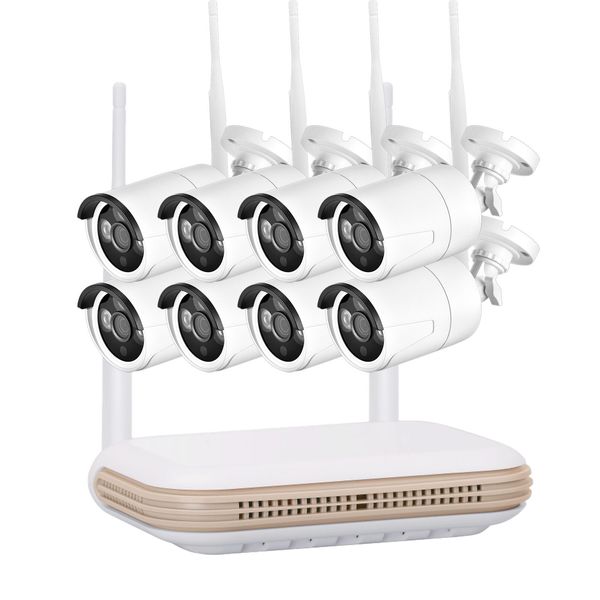 Kits de cámara IP para exteriores 1080P H.265 8CH 3MP Sistema de CCTV inalámbrico Detección de rostro Video vigilancia wifi Kit de seguridad con ranura para tarjeta TF