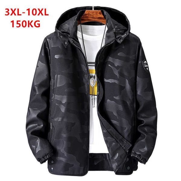 Veste extérieure 150KG Noir Grandes Tailles Plus 6XL 7XL 8XL 9XL 10XL Hommes Manteaux À Capuche Enlevé Homme Printemps Automne Camo Bleu Hoodies 210909