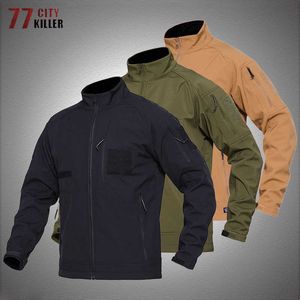 Vestes d'extérieur Hoodies Ville Soft Shell Vestes Tactiques Hommes Militaire Imperméable Multi-poches Cargo Veste Extérieure Coupe-Vent Combat Bomber Armée Manteaux 0104