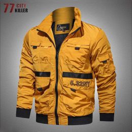 Jackets de chaquetas al aire libre Carta Bordado de bordado Men Men Cotton Zipper Bomber Militares Miren Male NUEVO Breaker Breaker Breaker Mens Ejército Capas de vuelo 0104