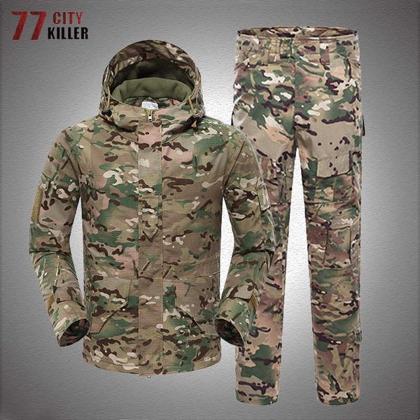 Vestes En Plein Air Hoodies Hommes En Plein Air Vestes Imperméables Ensemble Hiver Camouflage Chasse Tenue Thermique Vêtements Tactique Camping Randonnée Souffle Sport Costume 0104