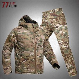 Vestes en plein air Hoodies Hommes Hiver En Plein Air Vestes Imperméables Ensemble Hiver Camouflage Chasse Coupe-Vent Rembourré Veste Pantalon Thermique Tactique Camping Costumes 0104