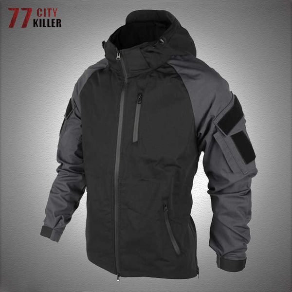 Outdoor Jackets Hoodies Veste à capuche tactique d'extérieur pour hommes, manteau militaire de Combat, sweat à capuche détachable, multi-poches, Bomber, printemps-automne, noir 0104