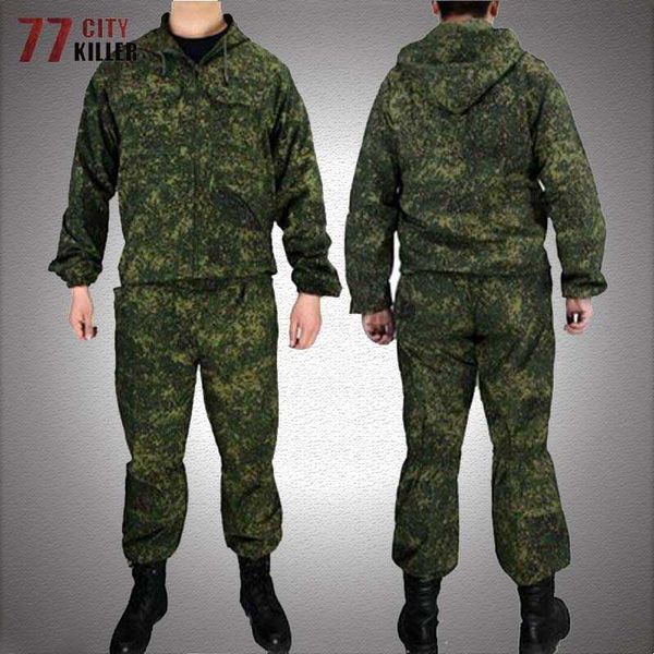 Vestes d'extérieur Hoodies Ensembles tactiques Hommes Camouflage Militaire Russie Combat Vestes De Travail Pantalon En Plein Air Airsoft Paintball CS Formation Vêtements 2pcs 0104