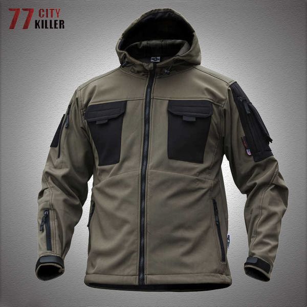 Vestes extérieures Hoodies Tactical Soft Shell Jacket Men Military Military Agent spécial Vestes de cargaison multi-poche étanche.