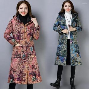 Vestes d'extérieur Po Shoot 2023 automne et hiver Style ethnique coton lin imprimé manteau épais rétro à capuche coupe ample O