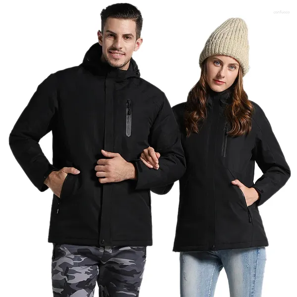 Vestes d'extérieur imperméables avec chauffage électrique, manteaux chauds à capuche USB pour hommes, manteaux lavables pour voyage et randonnée d'hiver, noir XXL