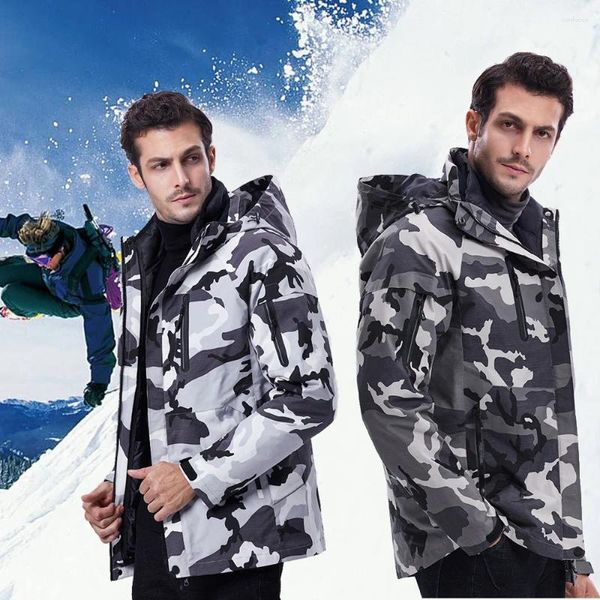 Chaquetas al aire libre invierno hombres grueso cálido nieve esquí forro de algodón se puede quitar chaqueta impermeable a prueba de viento esquí Snowboard abrigo