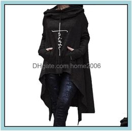 OutdoorjassenHoodies Draag atletische kleding Sport buitenshuis Bovodo Faith Letter Geborduurde lange hoodies Dames Mouw Irregar 8376254