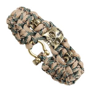 Buiten sieraden Antiek koperen koperen schedel Blacelet gevlochten camouflage paracord armbanden voor cadeau