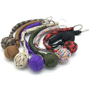 Outdoor Keychain Pendants Defensive Self Protector Rope Braided Stainless Steel Ball Survival Bracelets Lanyards Hanging