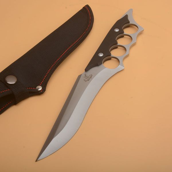 Couteau de chasse droit extérieur Knuckle Survival 440C Satin Blade Full Tang G10 Poignée Couteaux à lame fixe avec gaine en nylon