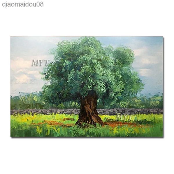 Cuadro de lienzo de paisaje al aire libre pintado a mano árboles verdes pintura al óleo sin marco tapices de pared lienzo ilustraciones decoración del hogar artesanía L230704