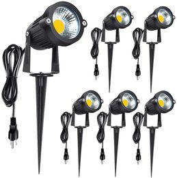 Paysage extérieur LED éclairage 5W étanche lumières COB projecteurs LED avec support à pointes pour lampe décorative de pelouse US 3- prise 3000K