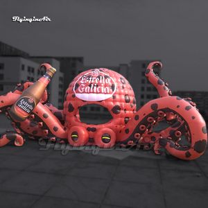 Buiten groot opblaasbaar drink octopus model advertentie cartoon dierenmascotte ballon blaast octopus met bierfles voor bar en pub -evenement
