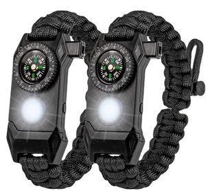 Bracelet réglable multifonctionnel de bracelet de paracord de survie de lumière LED extérieure