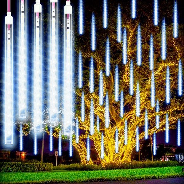 Luces de lluvia de meteoros LED al aire libre Caída de lluvia Gota de hadas Luz de cadena impermeable para fiesta de Navidad Jardín Decoraciones navideñas 220408