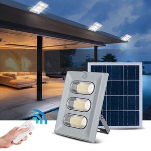 Lámparas solares LED para exteriores Reflector PIR 100/ 150W Luz de inundación solar Impermeable IP67 Luces de jardín con control remoto