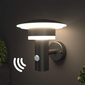 Lámpara de pared LED para exterior, luz con sensor de movimiento e interruptor Acero inoxidable (con sensor PIR) [A-class Energy+] Lámpara