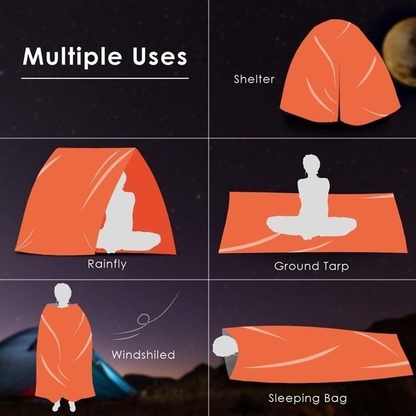 Vida al aire libre bivy sacos de dormir de emergencia aislamiento térmico película de poliéster impermeable emergencia camping equipo de salvamento