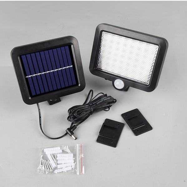 Iluminación exterior Luz de garaje de 56 LED con panel solar dividido, iluminación de jardín inteligente con sensor de movimiento de 3 modos de luz