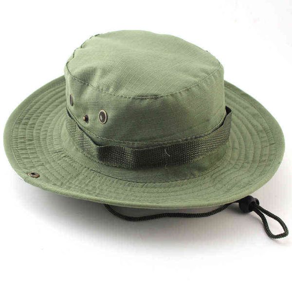 En plein air Hommes Pêche Chasse Chapeau Militaire Seau Chapeau Safari Boonie Chapeau Panama Coton Unisexe Femmes D'été Bob Protection Solaire Chapeaux G220418