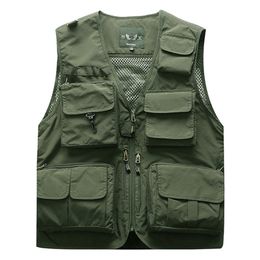 Gilet de pêche tactique pour hommes en plein air veste homme multi-poches sans manches vestes de voyage 5XL 6XL 7XL