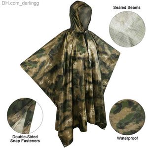 Outdoor Military Poncho 210T+PU Army War Tactical Raincoat Hunting Ghillie Suit Birdwatching Umbrella Rain Gear Home accessories Q230825