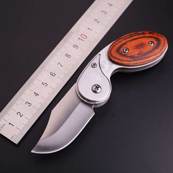 Mini al aire libre con mango de madera colorido, cuchillo plegable pequeño multifuncional, autodefensa para acampar, cuchillo de bolsillo táctico portátil 239888