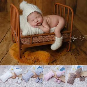 Chapeau de photographie pour nouveau-né en plein air, ensemble de chaussures et oreiller, laine de vison, tricot, accessoires de photographie pour Studio Photo, chapeau pour bébé