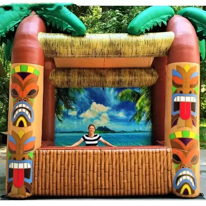 Outdoor opened 3m Lx2.5mW Inflatable Bouncers Tiki bar with palm tree portable drinking pub serving bars for summer beach party