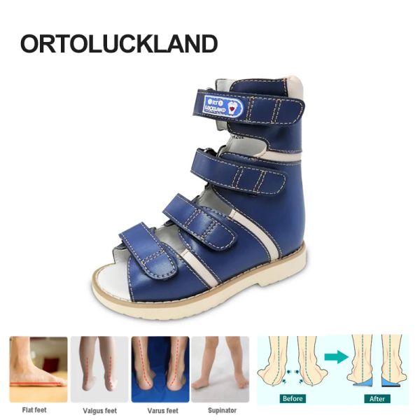 Ortoluckland – sandales d'extérieur pour enfants, chaussures orthopédiques pour garçons, dernières chevilles hautes, thérapie pour bébés en cuir, chaussures de pied bot