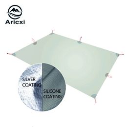 Outdoor Pads Aricxi Ultralight Tarp Lichtgewicht MINI Sun Shelter Camping Mat Tent Footprint 15D Nylon Siliconen zilver gecoat enda Para Carro 231013