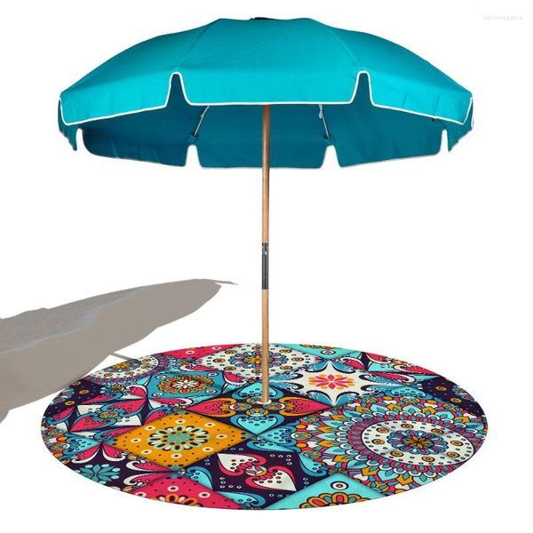 Tapis de plage rond géométrique trou de 8CM pour parapluie fixe Portable mode couverture de serviette en microfibre à séchage rapide