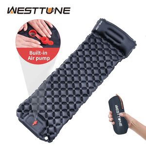 Outdoor Pads Outdoor Sleeping Pad Camping Inflatable Mattress Built-in Pump Ultralight Air Cushion Travel Mat With Headrest For Travel Hiking 231013