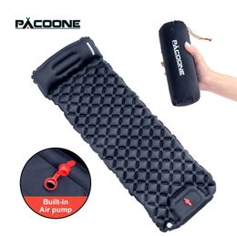 Outdoor Pads PACOONE Colchoneta para dormir para acampar al aire libre Colchón inflable con almohadas Colchoneta de aire ultraligera Bomba infladora incorporada Viajes Senderismo 231013