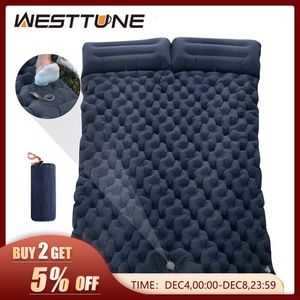 Outdoor Pads WESTTUNE Double Inflatable Mattress with Built in Pillow Pump Sleeping Pad Camping Air Mat for Travel Backpacking Hiking 231204