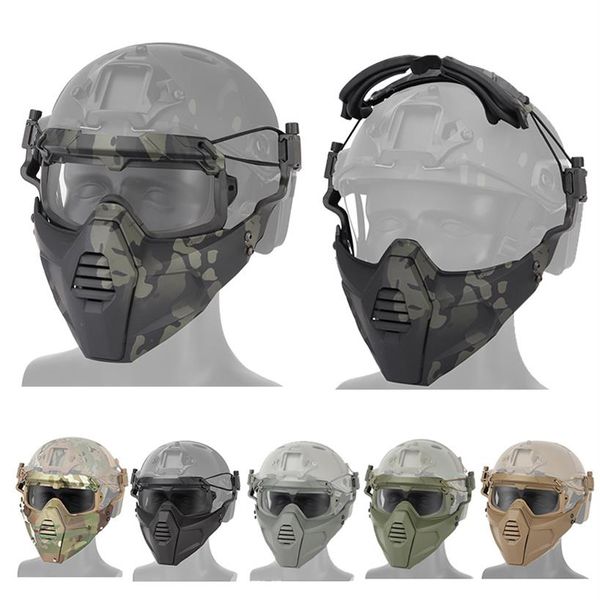 Paintball al aire libre Disparos Protección facial Equipo Máscara táctica Casco rápido Ala Lateral Montaje en riel Máscara de calavera con gafas NO03-314283n