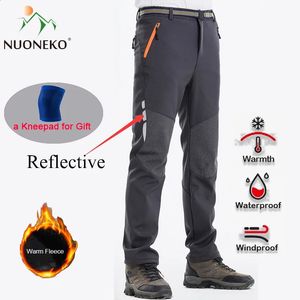 Outdoor Pants Réfléchissant hommes hiver randonnée pantalon hommes chaud polaire Softshell Camping pantalon Sports de plein air Trekking ski imperméable pantalon 231218