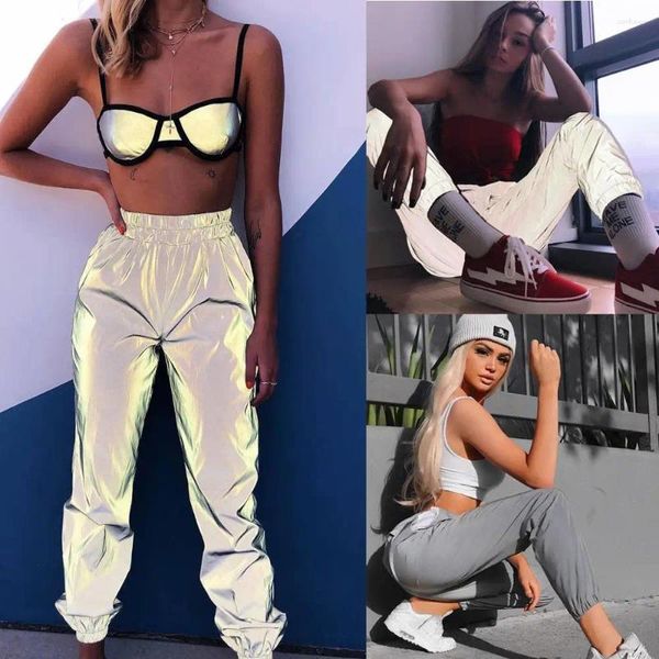 Outdoor-Hose Frauen Casual Harem Jogginghose Reflektierende Lose Street Hip Hop Dance Party Nacht Club Hosen 0123