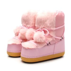 Bottes de neige pour enfants, chaussures d'extérieur roses à mi-mollet pour bébés filles, chaussures d'hiver pour enfants, livraison directe