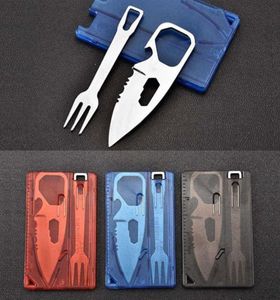 Outdoor Portable 2PCS Travel Survival Camping Tactical Mes Fork Sets Bestelsely Multifunctionele kaartflesopener Tool NY0823362915