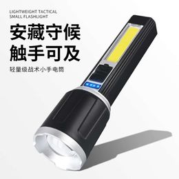 Mini linterna LED con Zoom de carga para el hogar, luz fuerte lateral Cob portátil para exteriores, 591197